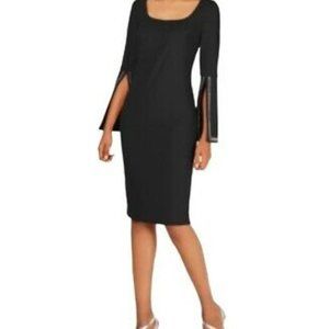 Calvin Klein Square Neck Sheath Dress with Embellished Split Sleeves 14W